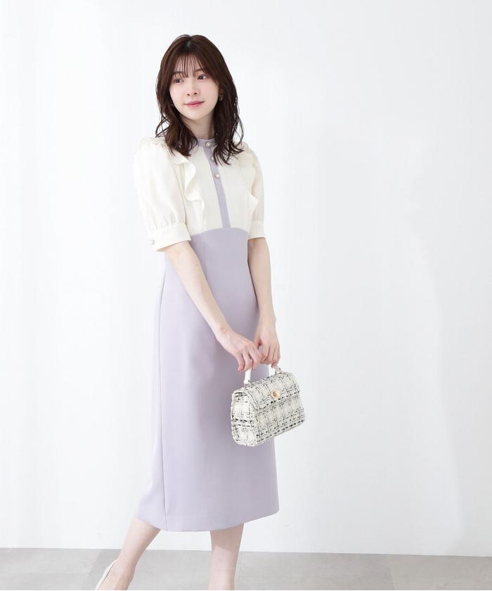 セール 50%OFF】バイカラーラッフルタイトワンピース(505263228 セール 50%OFF】バイカラーラッフルタイトワンピース(505263228