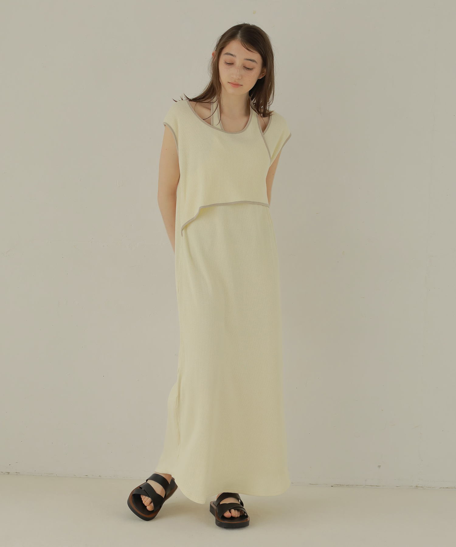 pium パイピングワッフルカットソーワンピース パイピングワッフルカットソーワンピース – pium