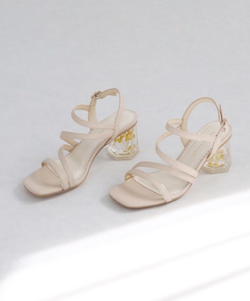 セール 45%OFF】フラワークリアヒールストラップサンダル セール 45%OFF】フラワークリアヒールストラップサンダル