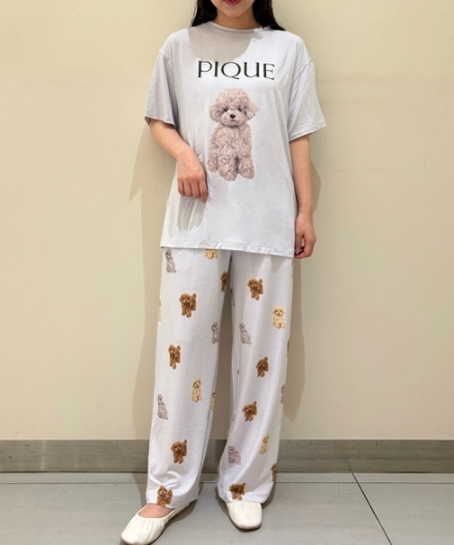 ジェラピケ トイプードル柄ワンポイントTシャツ&ロングパンツ