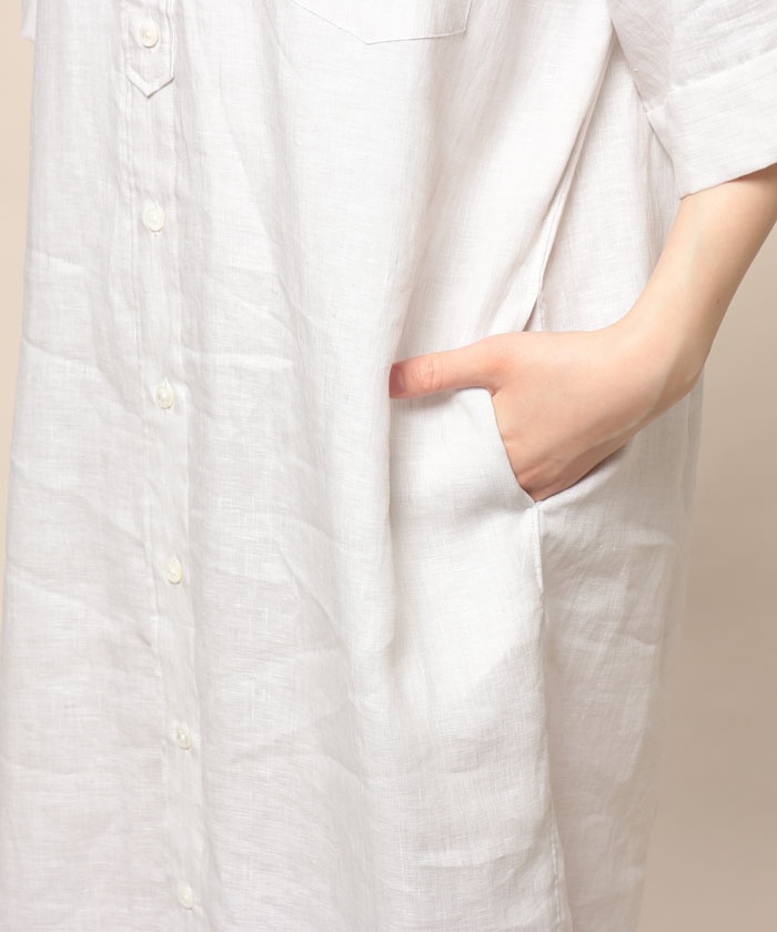 【美品】ティッカ シャツワンピース ベージュ系チェック コットンリネン セール】リネン半袖シャツワンピース(505315620) | ティッカ