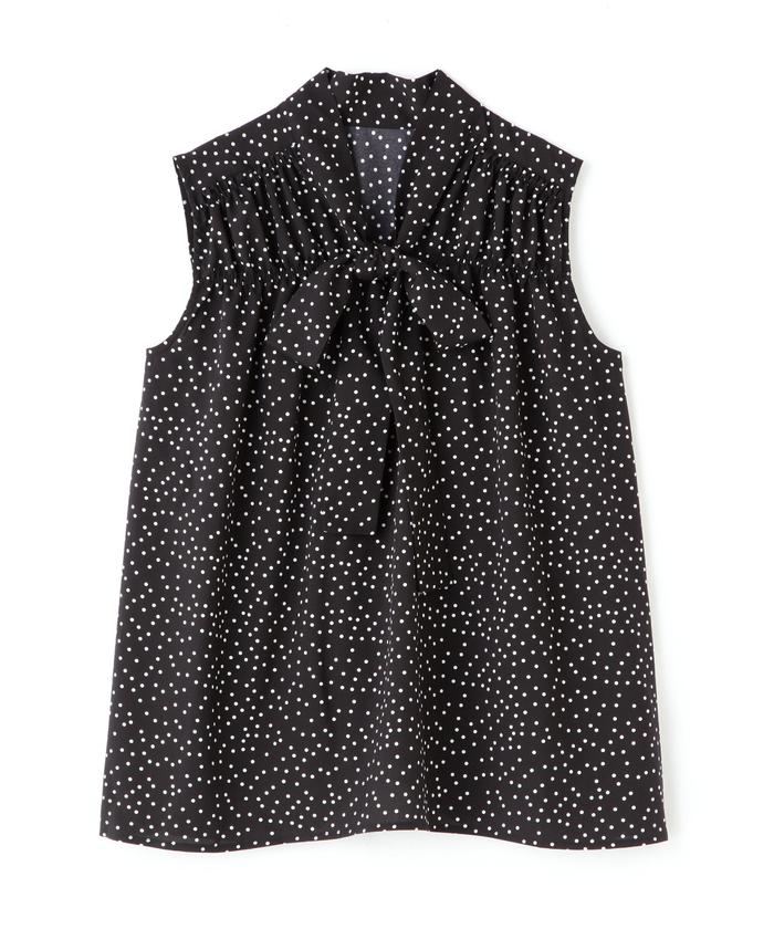 セール 50%OFF】フロントリボンギャザーノースリーブブラウス