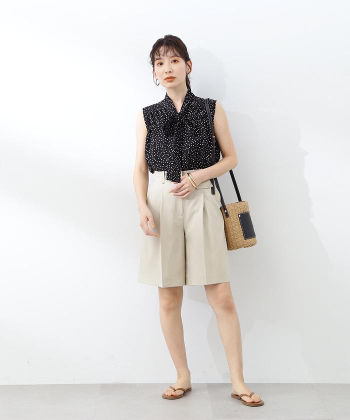 【全3色】ノースリーブブラウス　アイボリー ブラウン ブラック S/M/L　【poni-t4862top】( vdh )(250609) セール 50%OFF】フロントリボンギャザーノースリーブブラウス