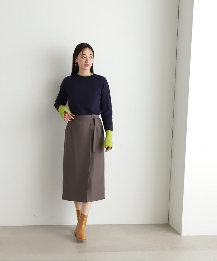 【新品タグ付】エヌナチュラルビューティーベーシック　ベルト付タイトロングスカート N.Natural beauty basic - ベルト付ラップ風タイトスカート N
