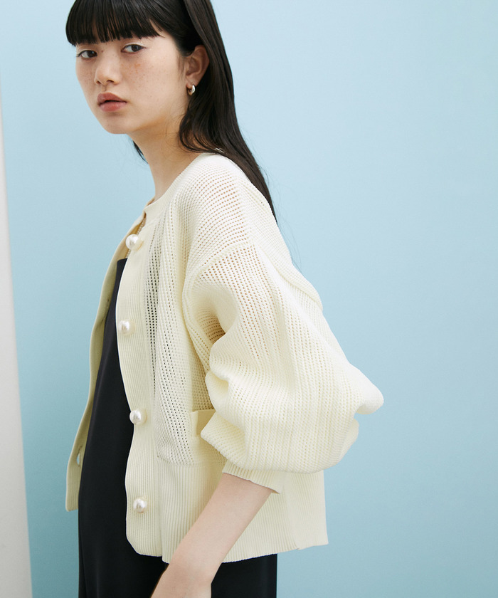 セール 20%OFF】【WEB限定】メッシュパールカーディガン