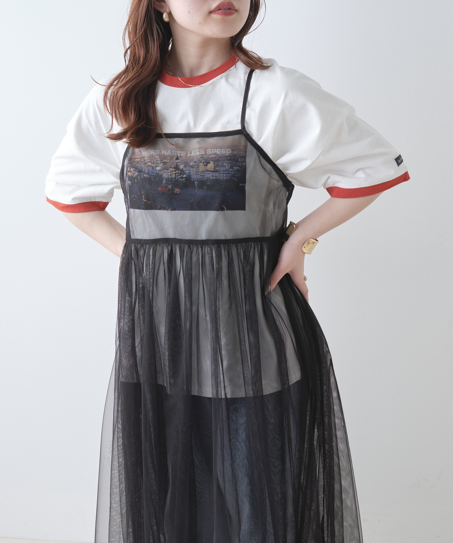セール】【レイヤードスタイルに】重ね着チュールキャミ