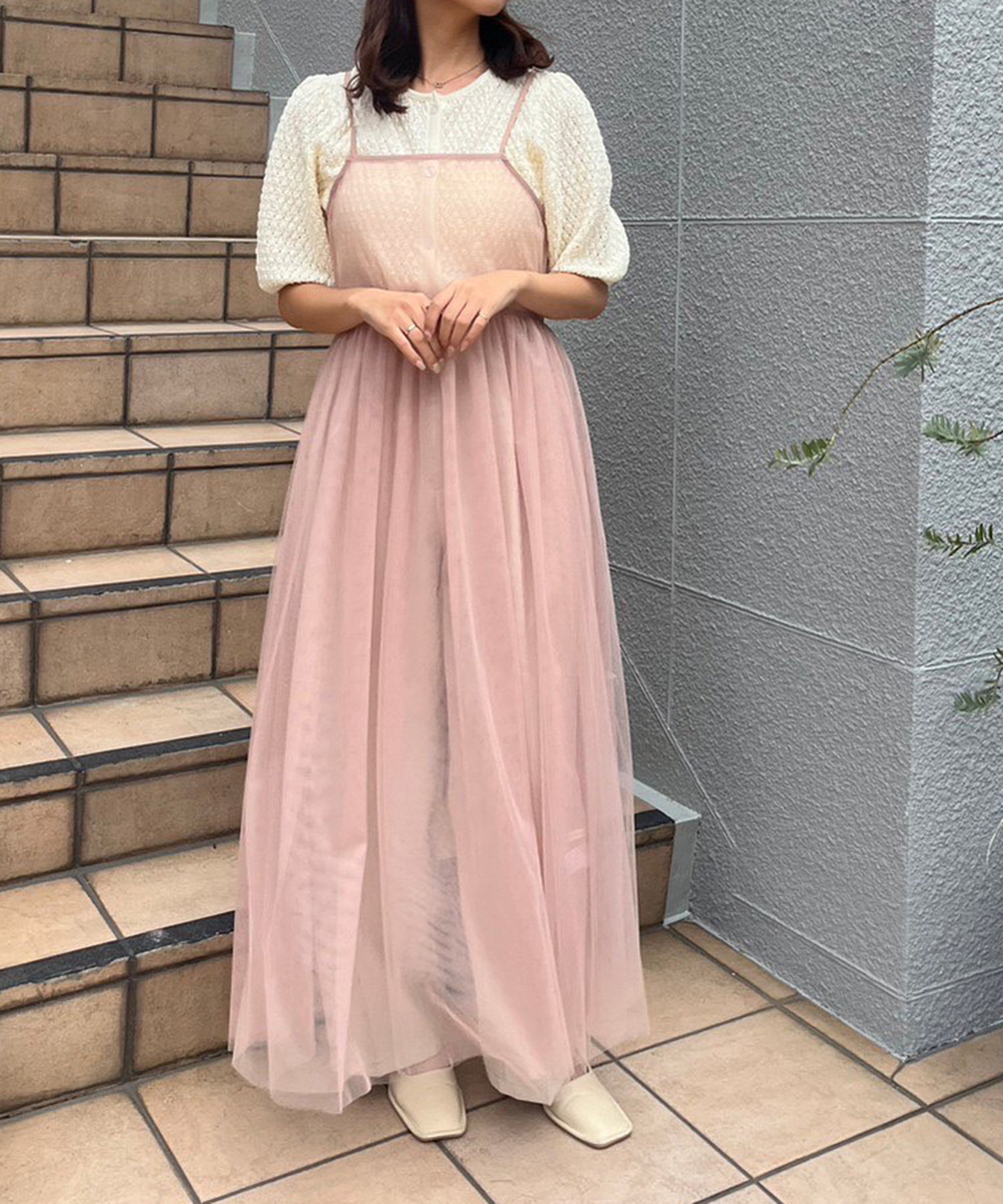 セール】【レイヤードスタイルに】重ね着チュールキャミ