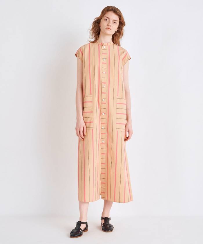 【美品】23区 シャツワンピース シルク コットン ストライプ マキシ 美品】23区 シャツワンピース シルク コットン ストライプ