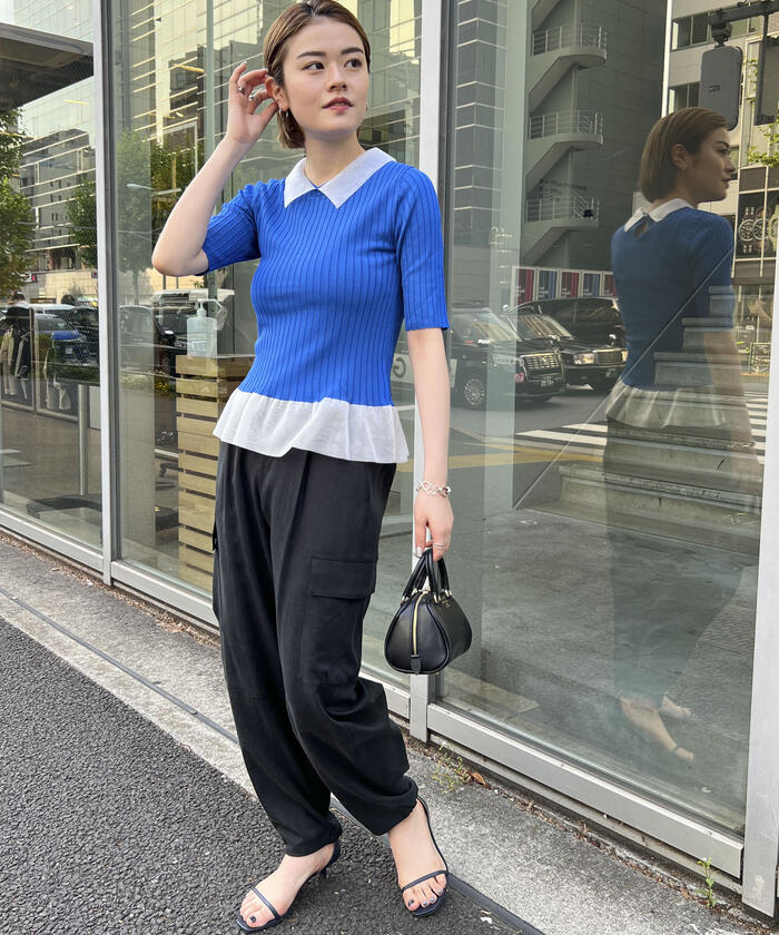 セール 60%OFF】シアー衿付き五分袖リブニット(505318637