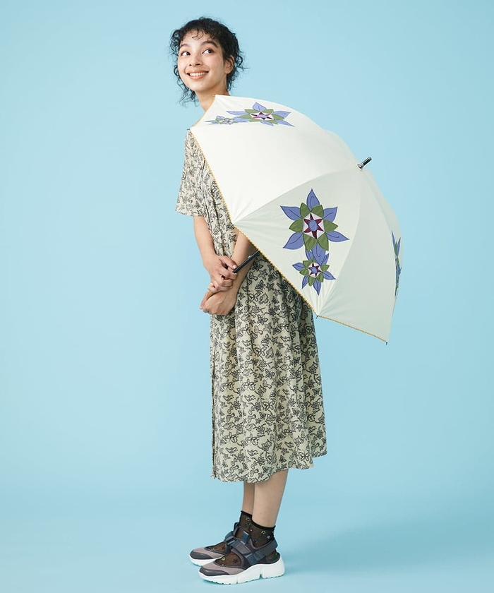 【新品未使用】Jocomomola　ホコモモラ　綿１００%毛布　花柄 UV・晴雨兼用】フラワーアップリケデザイン傘(505304548