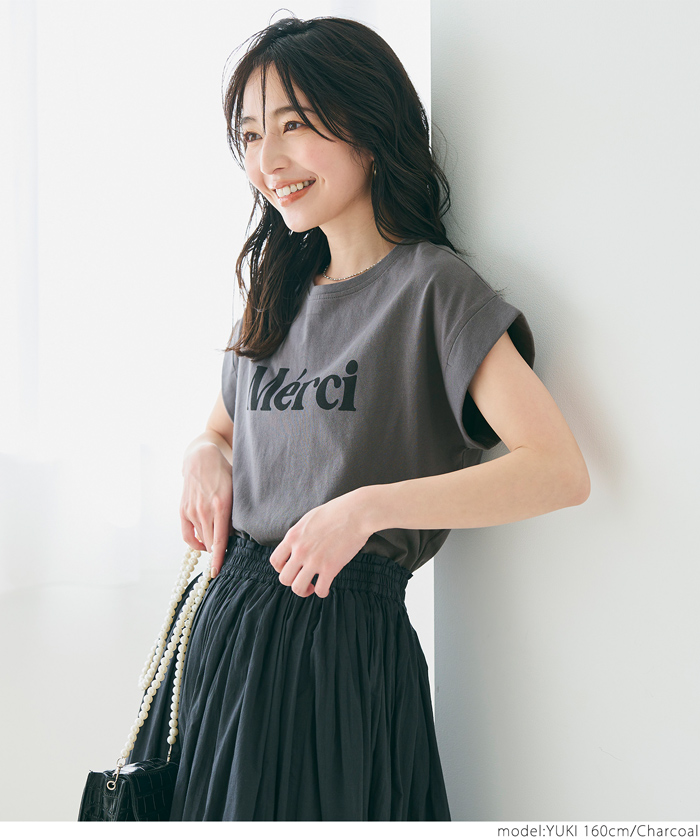 ロゴプリントロールアップTシャツ（フレンチスリーブ/カットソー/T ...