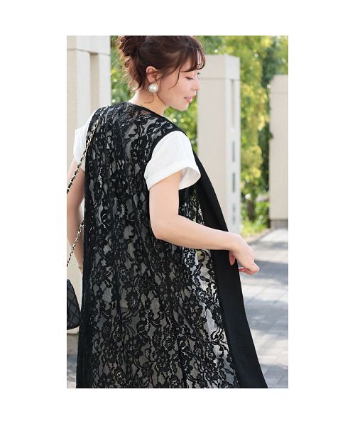 半額 50％OFFの通販 クーポン】羽織るだけで着映える黒レースのロングジレ(505335575 トップス