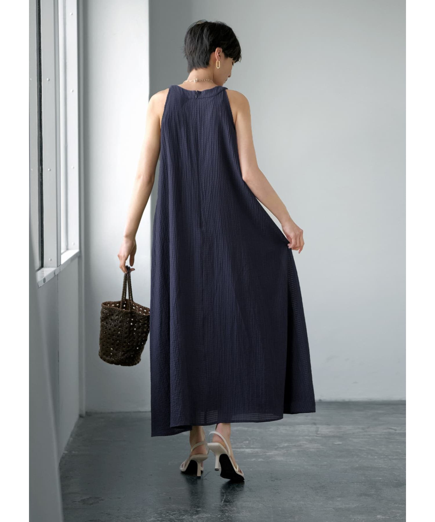 STYLE DELI dress 羽織り付きワンピースセットアップ ノースリーブ STYLE DELI ワンピース ニュアンス糸のシャリ感ノースリIライン