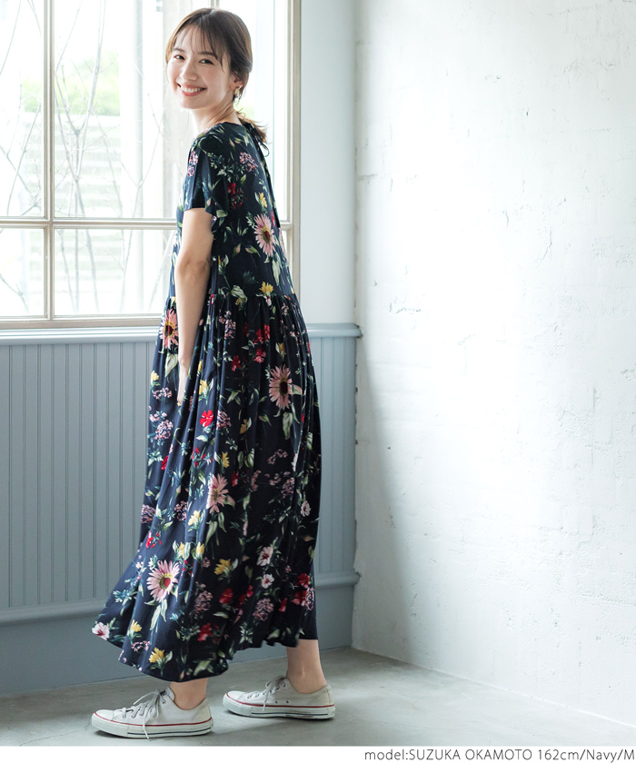 知多木綿 花柄 ワンピース ガーゼシャツワンピース/カーキ/知多木綿 ワンピース UZUiRO