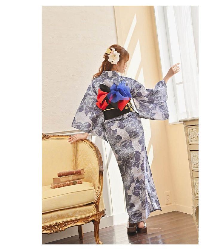 浴衣 浴衣 ネイビー 椿 大人 上品 ブルー 帯付き キャバクラ