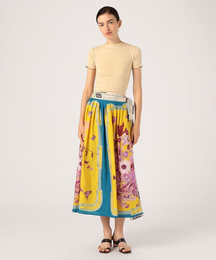 MANTERO シルク100% ビッグフラワー プリント スカート イタリア製 MANTERO シルク100% ビッグフラワー プリント スカート イタリア製