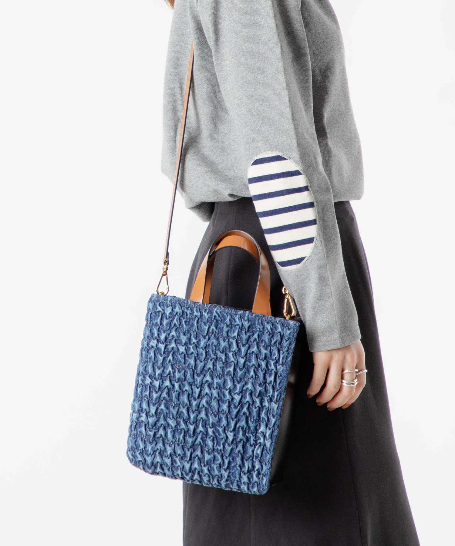 MARNI ストライプ編み込みショルダーバッグ ブラウン レザー＆ストライプファブリック製 Tropicalia