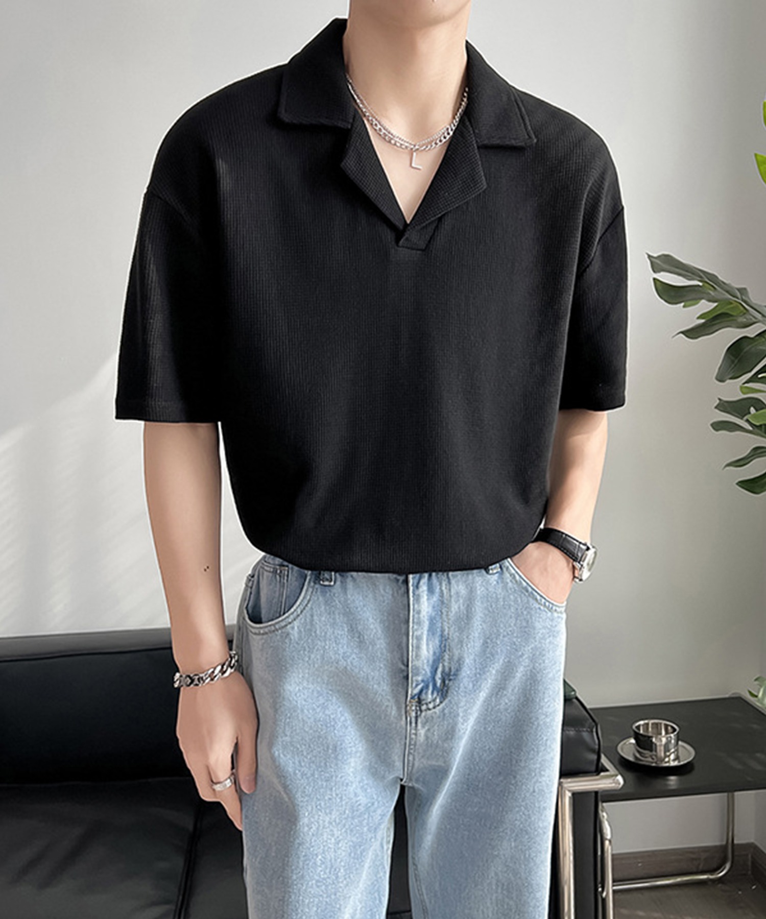 boohoo MAN ワッフル生地 半袖 スリム ボタン シャツ ワイシャツ boohoo MAN ワッフル生地 半袖 スリム ボタン シャツ ワイシャツ
