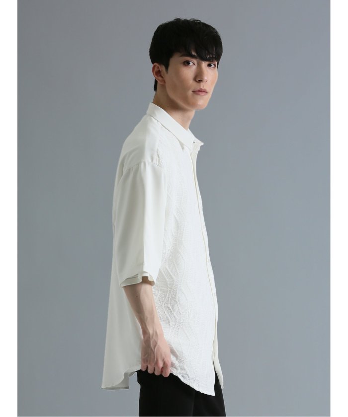 セール30%OFF】ジャガード切替 半袖BIGシャツ メンズ シャツ