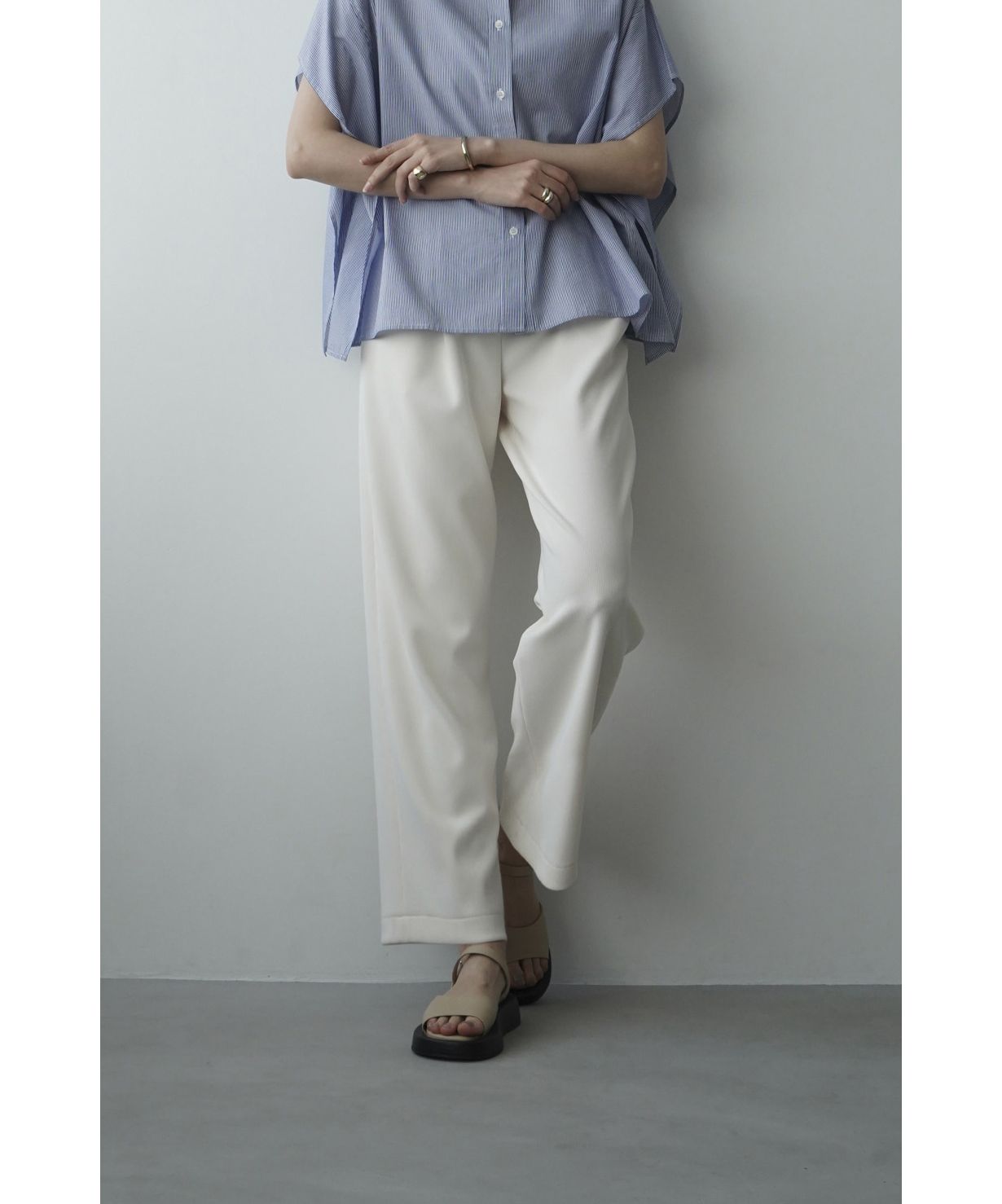 clane RIB STRIPE ZIP SHIRTとタックパンツ上下セット