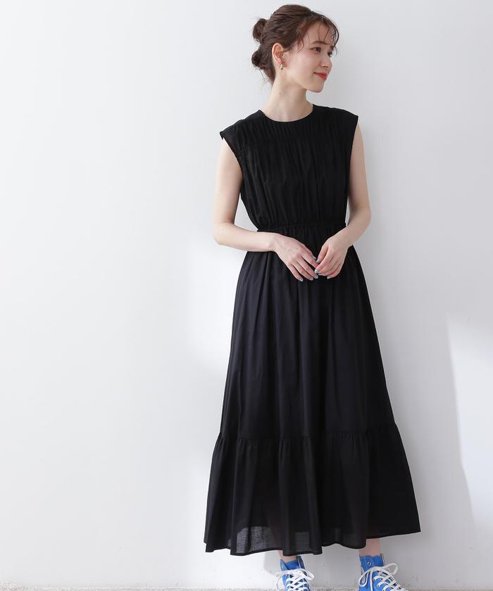 ◆美品◆ N. コットンローンティアードウエストリボンワンピース　ブラック　S セール 30%OFF】コットンローンティアードウエストリボン