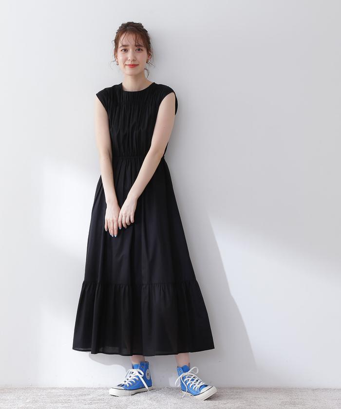 ◆美品◆ N. コットンローンティアードウエストリボンワンピース　ブラック　S セール 30%OFF】コットンローンティアードウエストリボン