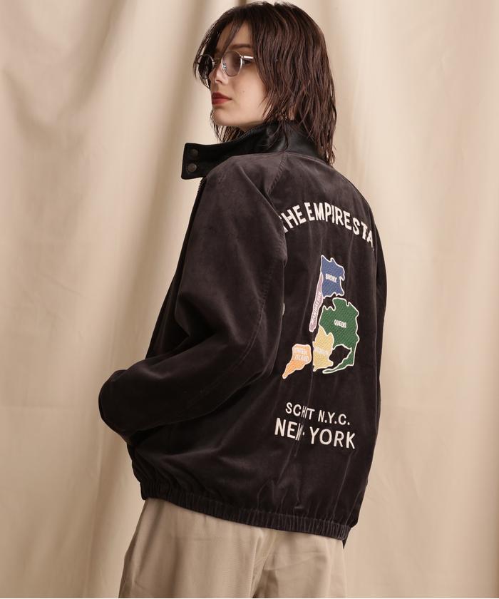 LEATHER COMBI SOUVENIR JACKET N.Y. MAP/レザーコンビ スーベニア