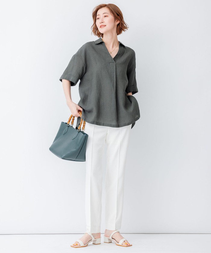 23区 - 美品♪23区×リベコ◇ストライプリネンVネックシャツ