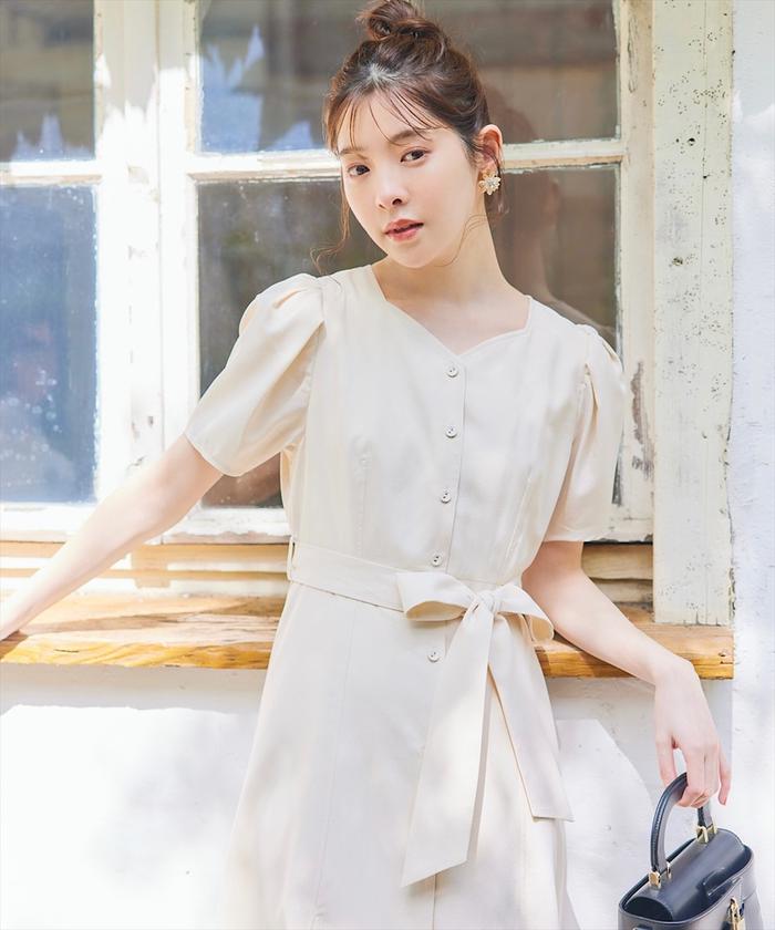 セール 30%OFF】ベルト付きダイヤモンドネックヘムバイカラー