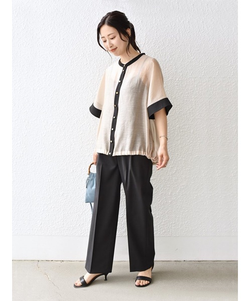 美品　フレームワーク　シアーシャツ　綿　茶　オーバーサイズ　洗える VIS(ビス) / 【洗える】【マルチWAY】シワ加工シアーシャツ