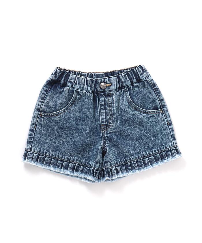 クーポン】【セール 50%OFF】裾プリーツデニムショートパンツ