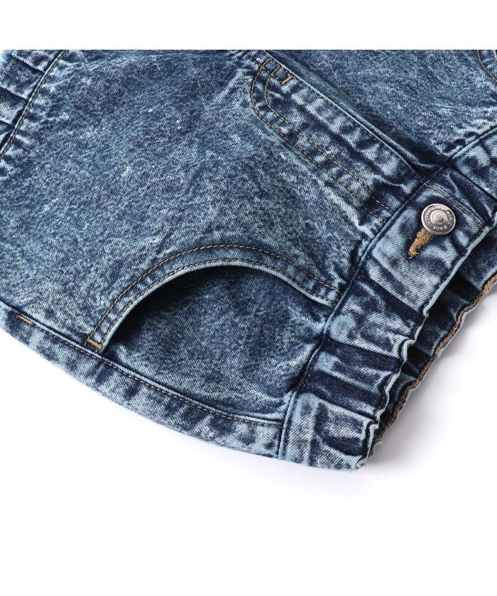 クーポン】【セール 50%OFF】裾プリーツデニムショートパンツ