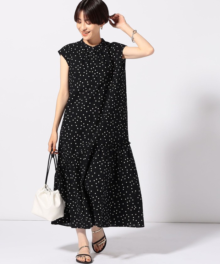 【未使用】NOLLEY’Sドット 切り替えワンピース 黒 定価¥15,400 セール 30%OFF】◇【WEB限定】リップルドット切り替えワンピース