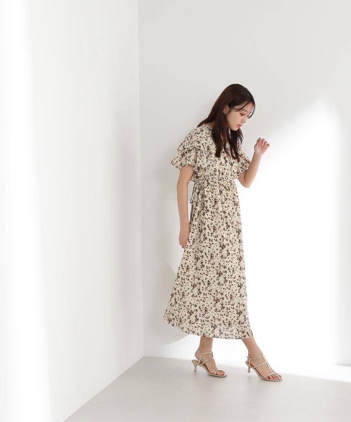 セール 50%OFF】ミニフラワーフリルスリーブワンピース