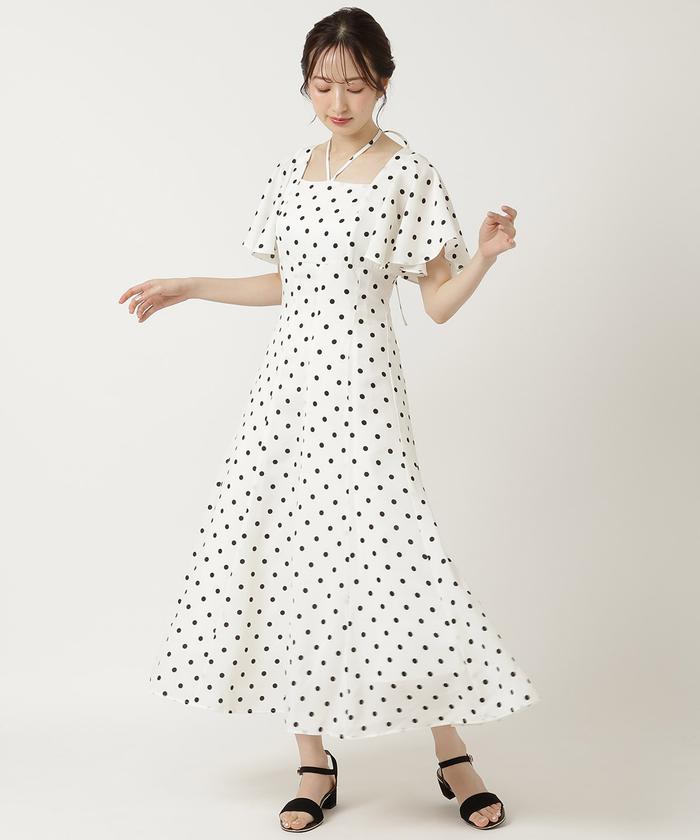 ◆送料・関税無料◆Reformation ドット柄ワンピース セール】異素材ドット柄ドッキングカットワンピース（ワンピース