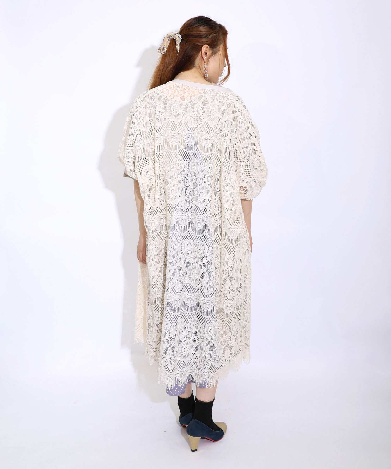 プリスティン　ペイズリー柄スカラップ刺繍ロングカーディガン/オーガニックコットン ハイツイストコットンオータムガーデン刺繍ロングニット