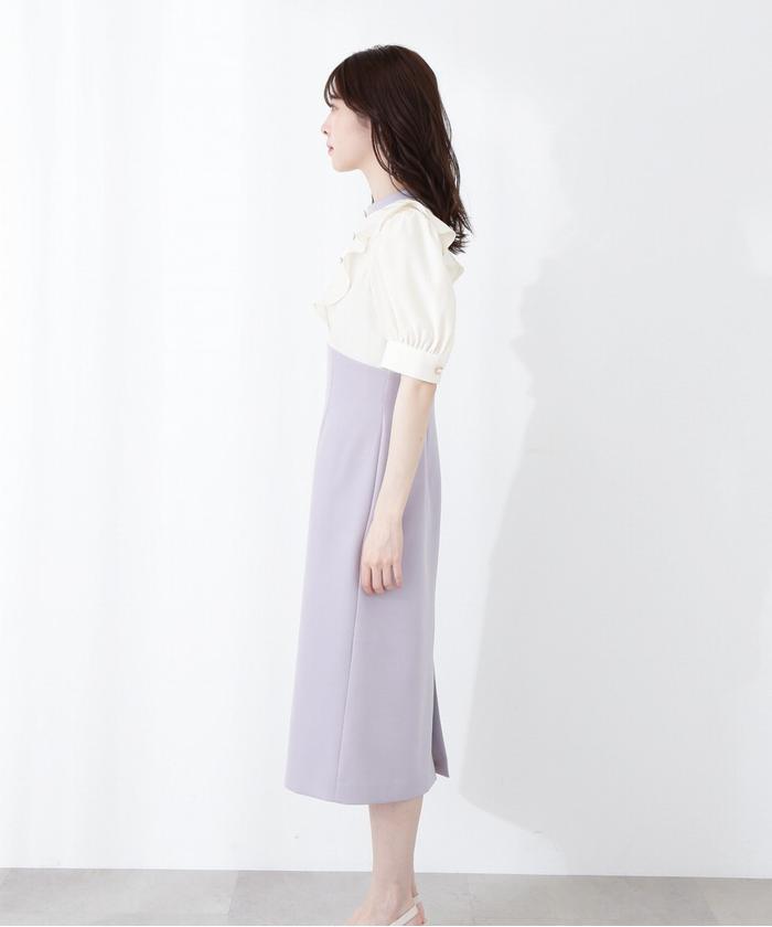 セール 50%OFF】バイカラーラッフルタイトワンピース(505263228 セール 50%OFF】バイカラーラッフルタイトワンピース(505263228