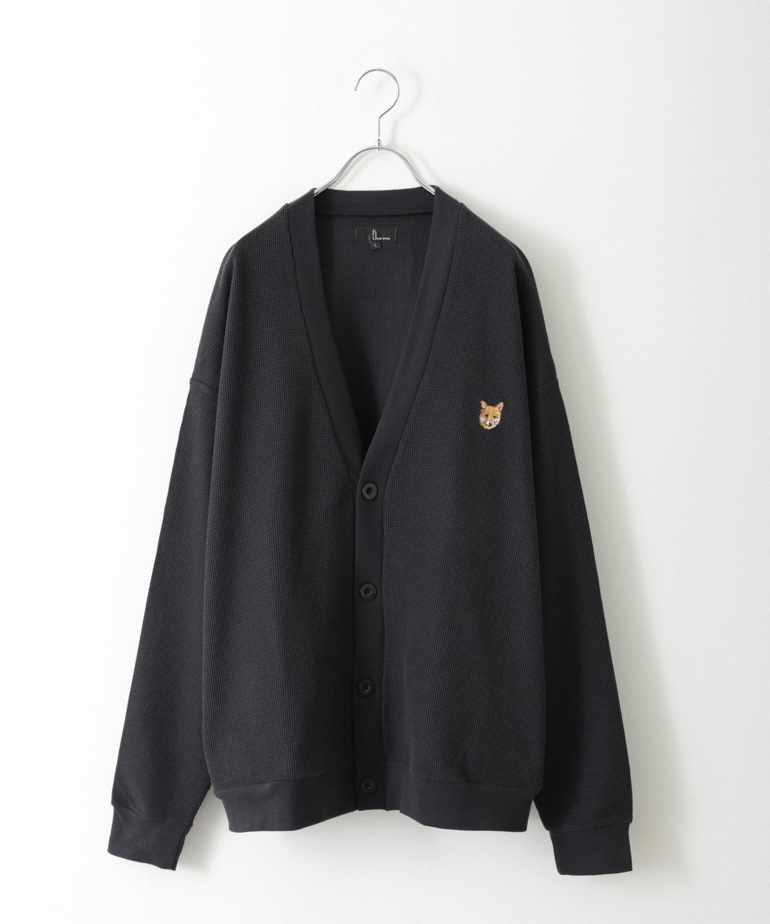 ジップファイブ ZIP FIVE 動物刺繍肉厚ワッフルビッグニット
