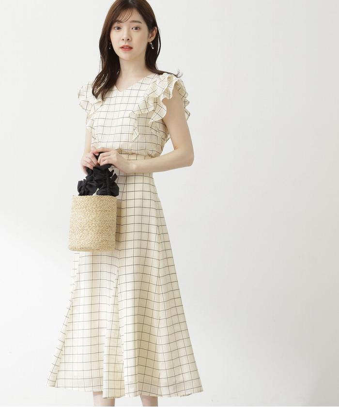 未使用級　フォクシー Daffodil チェックフレアスカート フリル 19年 未使用級ꕥフォクシー Daffodil チェックフレアスカート フリル 19年