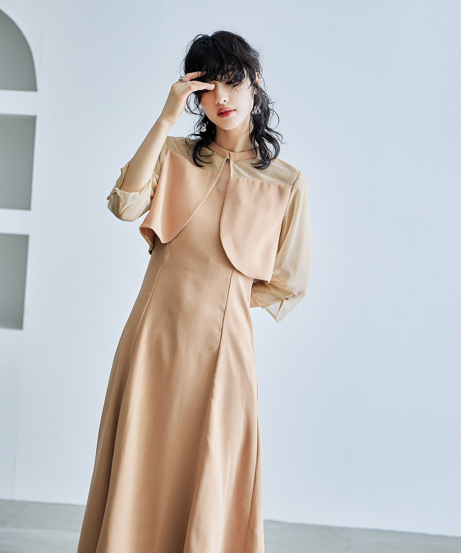 ニアナ niana 7分袖カフスパーティーワンピース （ブルー