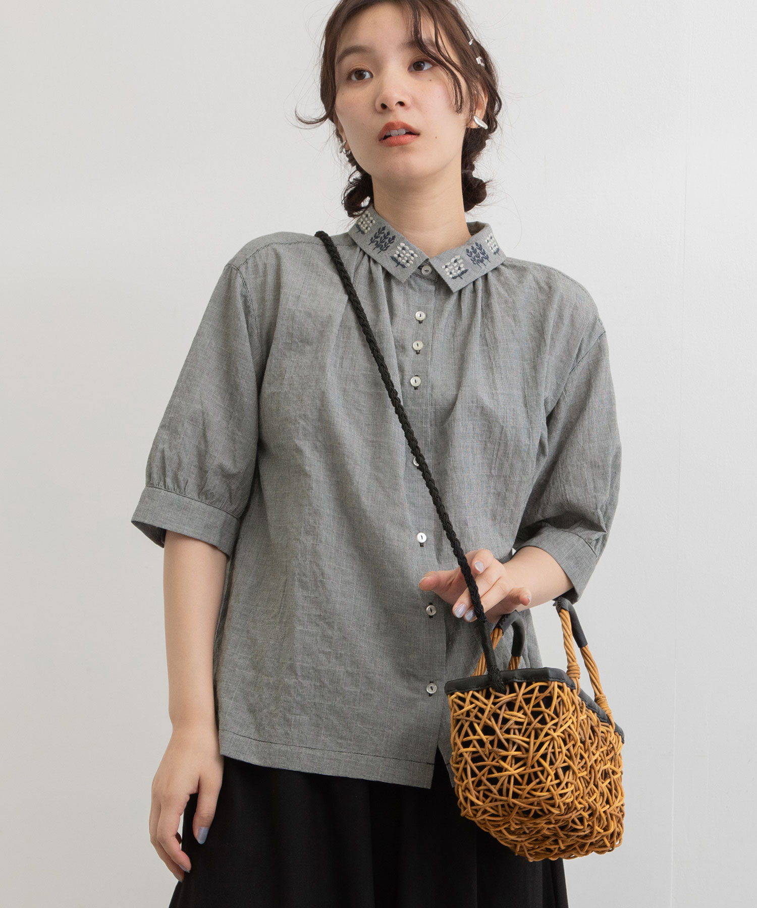 セール】ノルディックフラワー衿刺繍ブラウス(505378610