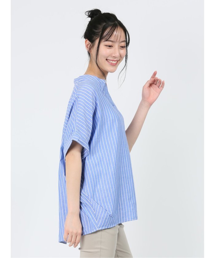 【近年モデル】極美品✨MHL シャツ 半袖 ストライプ リネン混 洗える2022 セール】マーブルワルツ/MARBLE WALTS リネン混ストライプ柄