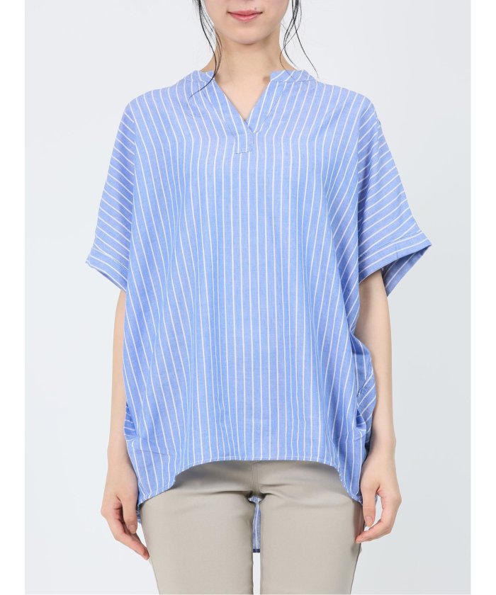 【近年モデル】極美品✨MHL シャツ 半袖 ストライプ リネン混 洗える2022 セール】マーブルワルツ/MARBLE WALTS リネン混ストライプ柄