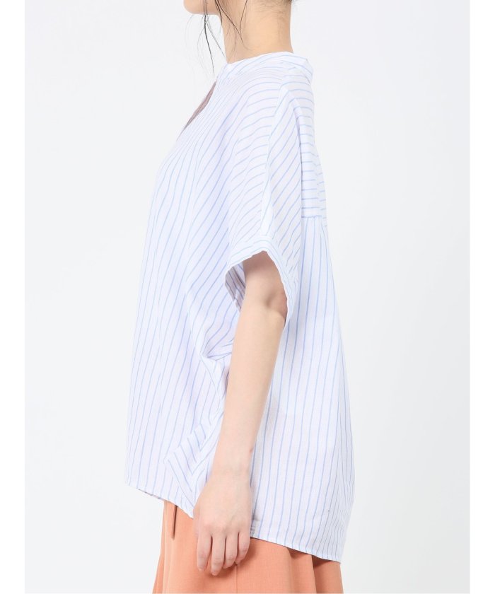 【近年モデル】極美品✨MHL シャツ 半袖 ストライプ リネン混 洗える2022 セール】マーブルワルツ/MARBLE WALTS リネン混ストライプ柄