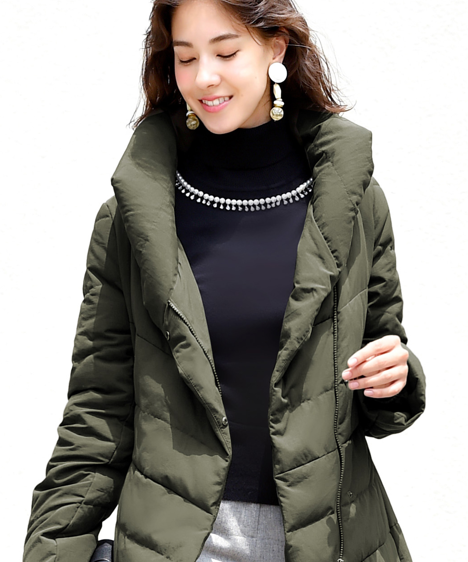 セール】ハイネックアシンメトリーダウンコート(7号～13号)(505379120) | ルイルエブティック(RUIRUE BOUTIQUE) - d  fashion