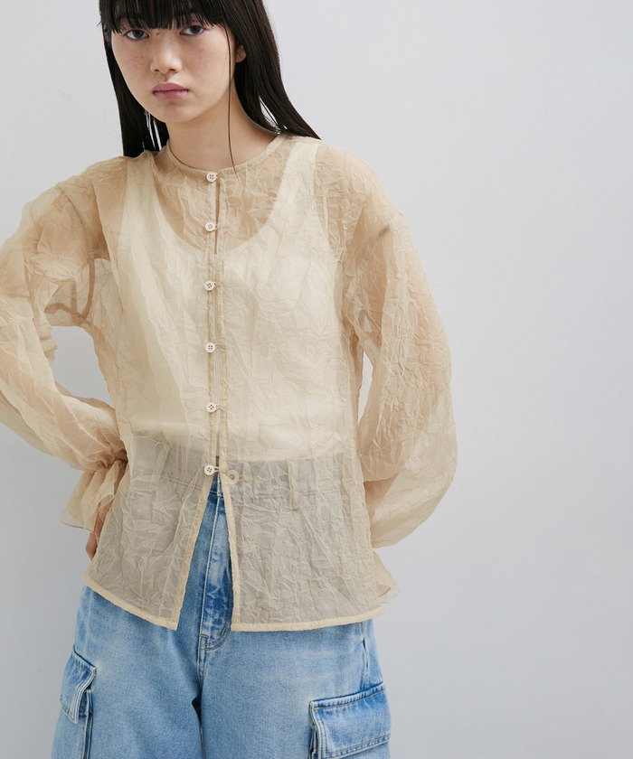 ADAM ET ROPE' 【サステナブル】2WAYシュリンクブラウス セール 40%OFF】【サステナブル】2WAYシュリンクブラウス