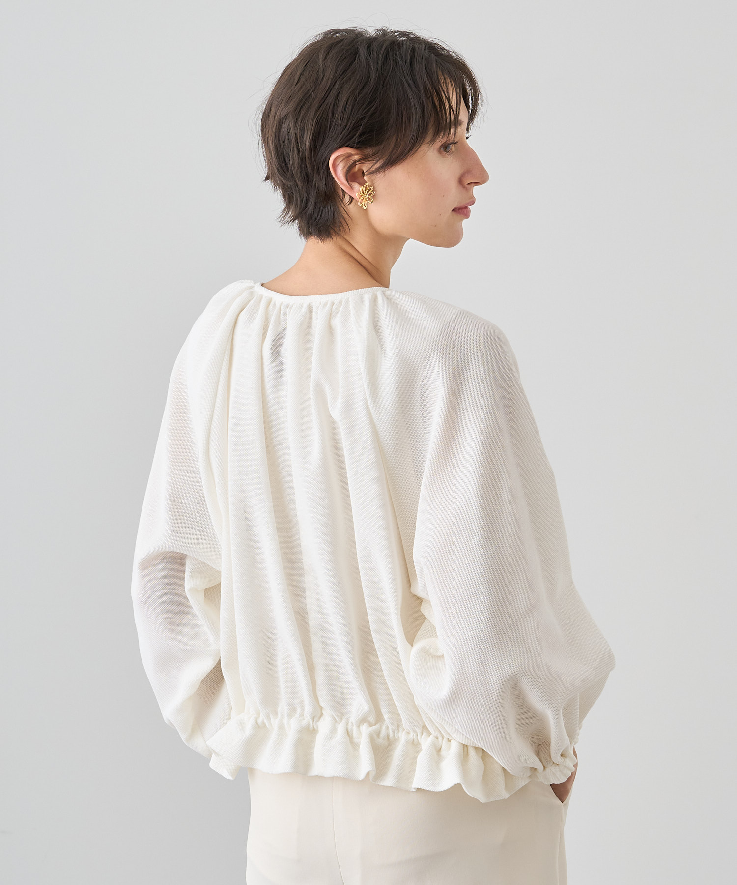 アナイANAYI コットンポリメッシュブルゾン ホワイト36サイズ
