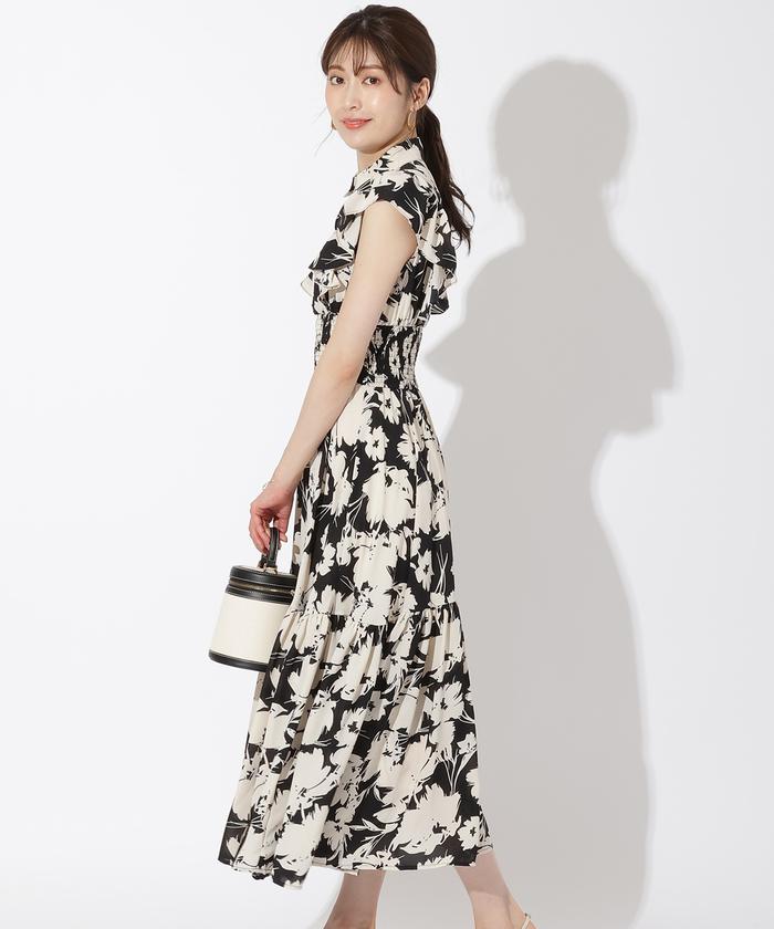 DOLCE&GABBANA シルク混 フラワーロングフレアワンピース 36 フラワーティアードシャツワンピース(505380104) | AND COUTURE