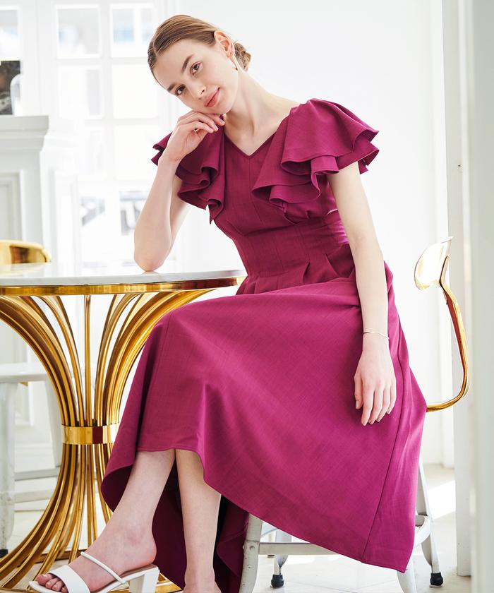 PLEATS PLEASE ミドル丈ワンピース チュニック フリル スリット 赤 mode-8339_00.jpg?basethum=225