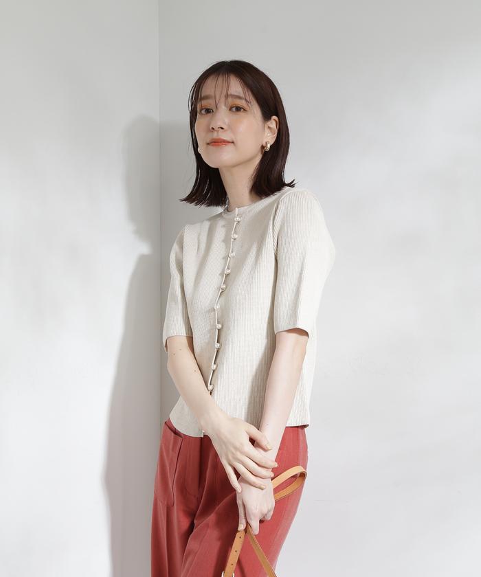 セール 50%OFF】パールボタン半袖リブニット(505380148) | エヌ